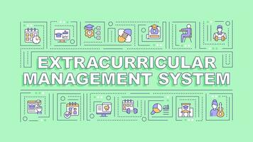 Extracurricular management system text with various thin line icons concept on green monochromatic background, editable 2D vector illustration.