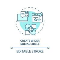 2D editable blue create wider social circle icon, monochromatic isolated vector, thin line illustration representing extracurricular activities. vector