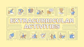 Extracurricular activities text with various thin line icons concept on green monochromatic background, editable 2D vector illustration.