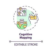 2D editable multicolor cognitive mapping icon, simple isolated vector, thin line illustration representing environmental psychology. vector