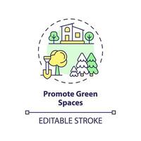 2D editable multicolor promote green spaces icon, simple isolated vector, thin line illustration representing environmental psychology. vector