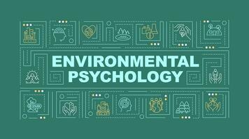 2D environmental psychology text with various thin line icons concept on dark green monochromatic background, editable 2D vector illustration.