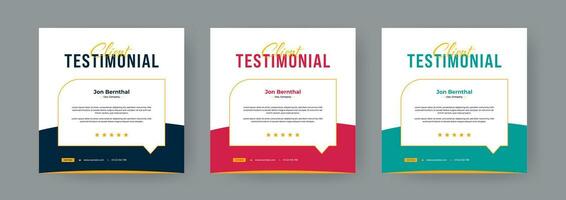 Customer review testimonial template for social media post banner and Client feedback square flyer or poster template Bundle, client testimonial social media banner or ads collection vector