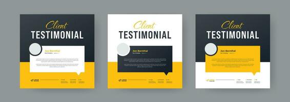 Customer review testimonial template for social media post banner and Client feedback square flyer or poster template Bundle, client testimonial social media banner vector