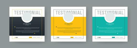 Customer review testimonial template for social media post banner and Client feedback square flyer or poster template Bundle vector