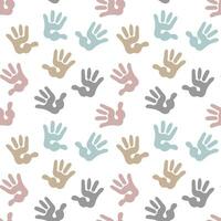 Seamless pattern, children's handprints on a white background. Background, print, textile, vector