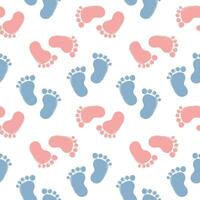 Seamless pattern, baby footprints with hearts on a white background. Background, print, textile, vector