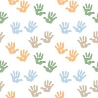 Seamless pattern, children's handprints on a white background. Background, print, textile, vector