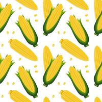 Seamless pattern, corn on the cob with leaves and corn kernels. Agriculture concept. Background, print, textile, vector