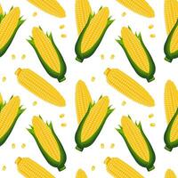 Seamless pattern, corn on the cob with leaves and corn kernels. Agriculture concept. Background, print, textile, vector