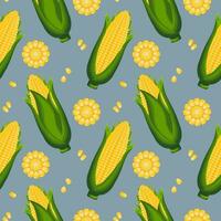 Seamless pattern, corn on the cob with leaves and corn kernels. Agriculture concept. Background, print, textile, vector