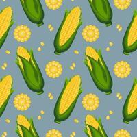 Seamless pattern, corn on the cob with leaves and corn kernels. Agriculture concept. Background, print, textile, vector