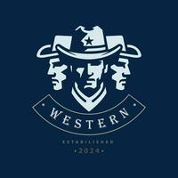 Cowboy western head silhouette logo design template for brand or company and other vector