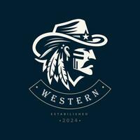 Cowboy western head silhouette logo design template for brand or company and other vector