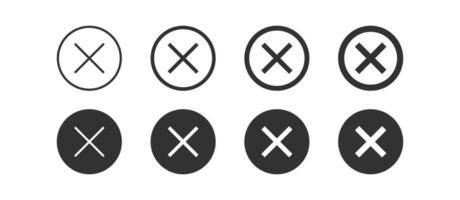 X icon. Cancel signs. Close symbol. Wrong symbols. Cross icons. Black color. Vector sign.