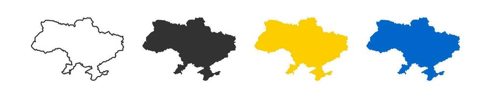 Ucrania icono. ucranio mapa señales. el geográfico contorno de de ucrania país símbolo. Crimea región simbolos Kiev zona iconos negro, azul, y amarillo color. vector aislado signo.