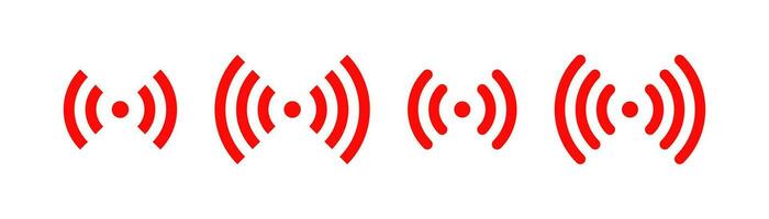 Live stream icon. Broadcast signs. Watch the video online symbol. Media livestream symbols. Music, radio channel stream icons. Red color. Vector sign.
