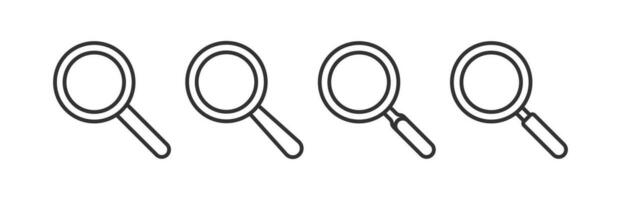 Search icon. Glass zoom signs. Lens symbol. Find in the internet symbols. Loupe icons. Black color. Vector isolated sign.