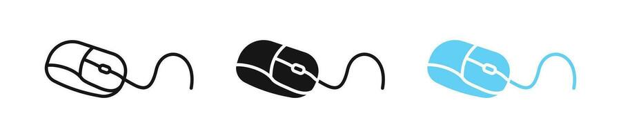 Computer mouse icon. Pc scroll, click the symbol. Side view signs. Button, wire symbols. Modern tech icons. Black, blue color. Vector sign.