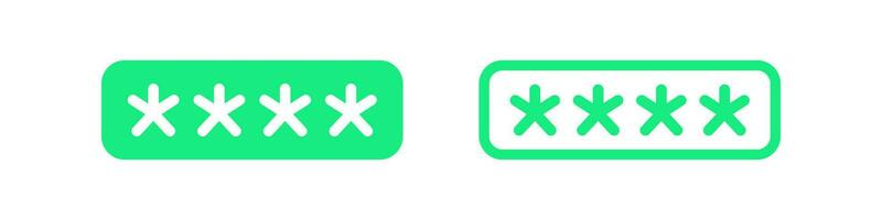 Password icon. Pin code symbol. Number, letter lock signs. Login form symbols. Safe key icons. Green color. Vector sign.