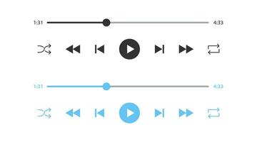 Player interface icon. Audio play signs. Media template symbol. Music bar design symbols. Playlist UI icons. Black, blue color. Vector sign.
