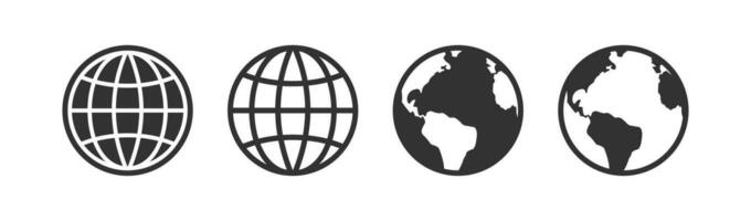 Globe icon. Internet symbol. World signs. Earth symbols. Global web icons. Black color. Vector isolated sign.