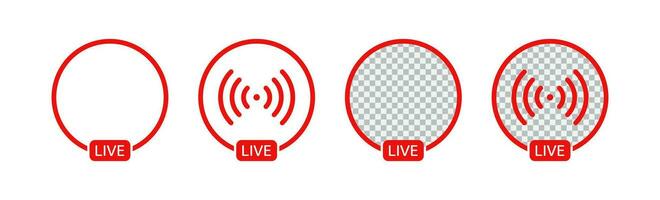 Live stream icon. Broadcast signs. Watch the video online symbol. Media livestream symbols. Music, radio channel stream icons. Red color. Vector sign.