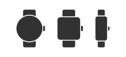 Smartwatch icon. Smart watch signs. Wearable device symbol. Fitness wristwatch symbols. Clock in the wrist icons. Black color. Vector sign.