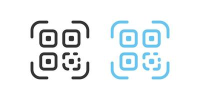 Scan code icon. QR scanner signs. Phone scan QR code symbol. Identification symbols. Technology pay icons. Black, blue color. Vector sign.