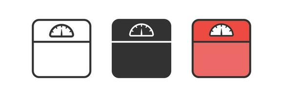 Weight scale icon. Overweight body symbol. Kg scale. Diet control signs. Weighing symbols. Measure tool icons. Black, red color. Vector sign.