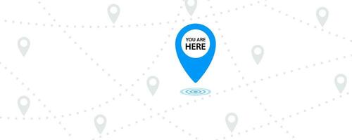 You are here icon. Map pin symbol. Place marker. Map pointer background. Navigation position. Destination address. GPS tag. Flat color. Vector sign.