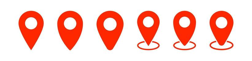 Map pin icon. Geo location signs. Road tag symbol. Place point symbols. Position pointer icons. Destination direction. Vector sign.