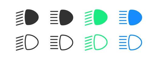 coche ligero tablero icono. sumergido haz señales. auto LED símbolo. indicador en el panel vehículo simbolos lámpara iconos negro, azul, verde color. vector signo.