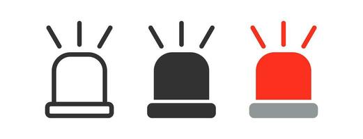 Siren icon. Emergency flasher signal. Light alarm police symbol. Ambulance red signal symbols. Lamp alert danger icons. Black, red color. Vector sign.