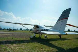 Small propeller airplane at an air show. Selective focus photo