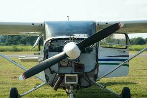 Small propeller airplane at an air show. Selective focus photo