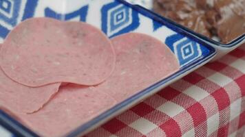 salami sausage cut into thin pieces video