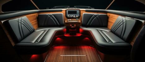 AI generated Luxury boat interior at sunset, ambient lighting. AI generative. photo