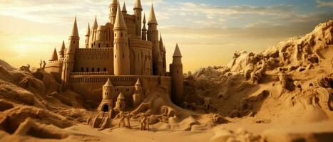 AI generated Tranquil desert scene featuring a detailed sand castle. AI generative. photo