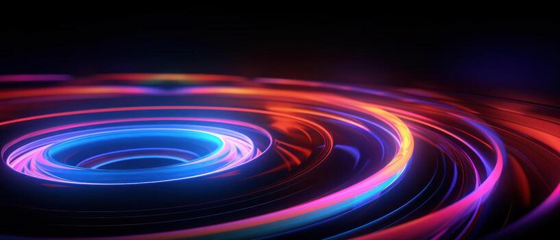AI generated A mesmerizing blend of neon lights and circular patterns in this abstract background. photo