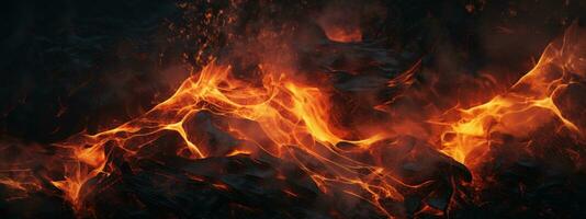 AI generated Captivating fire scene, pitch-black background,. AI generative. photo