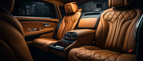 AI generated Luxury car interior with tan leather seats, classic elegance. AI generative. photo