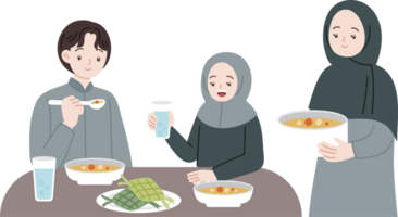 Muslim people eat together iftar suhoor cartoon illustraion png