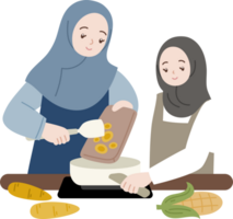 muslim people cooking together for fasting suhoor iftar cartoon illustration png