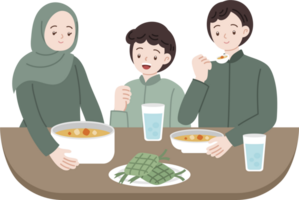 Muslim people eat together iftar suhoor cartoon illustraion png