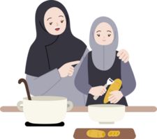 muslim people cooking together for fasting suhoor iftar cartoon illustration png