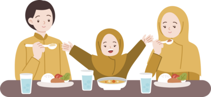 moslim mensen eten samen iftar suhoor tekenfilm illustraion png