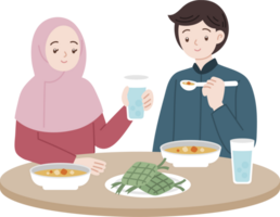 Muslim people eat together iftar suhoor cartoon illustraion png