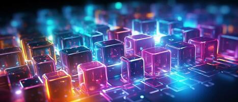 AI generated Morphism fluorescent elements and futuristic concept create a cybernetic atmosphere. photo