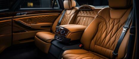 AI generated Luxury car interior with tan leather seats, classic elegance. AI generative. photo